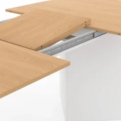 Table à manger extensible 6 -10 personnes plateau ovale bois façon hêtre et blanc 160-200 cm