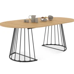 Table à manger extensible ronde 4-10 personnes bois et noir 110 - 200 cm