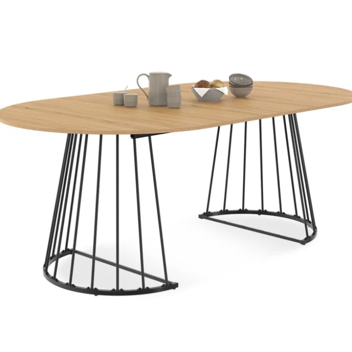 Table à manger extensible ronde 4-10 personnes bois et noir 110 - 200 cm