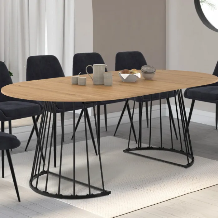Table à manger extensible ronde 4-10 personnes bois et noir 110 - 200 cm