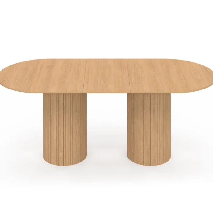 Table à manger extensible ovale 6-10 personnes pieds cylindriques effet lattes 160-200 cm