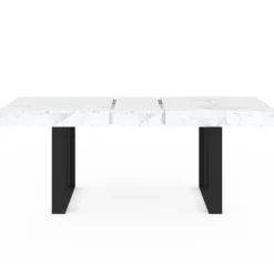 Table à manger extensible rectangulaire 200 cm pour 8 personnes effet marbre et noir