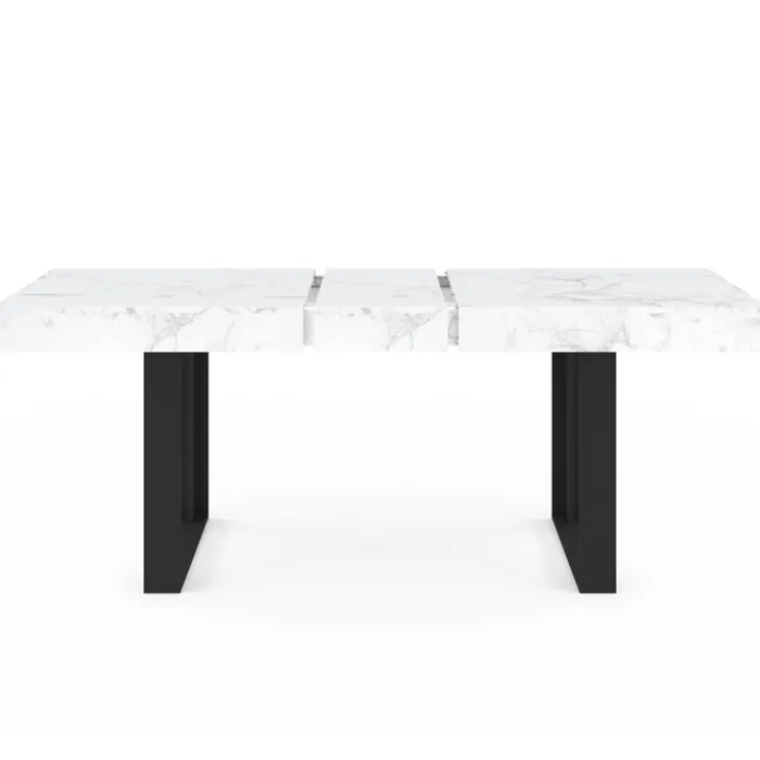 Table à manger extensible rectangulaire 200 cm pour 8 personnes effet marbre et noir