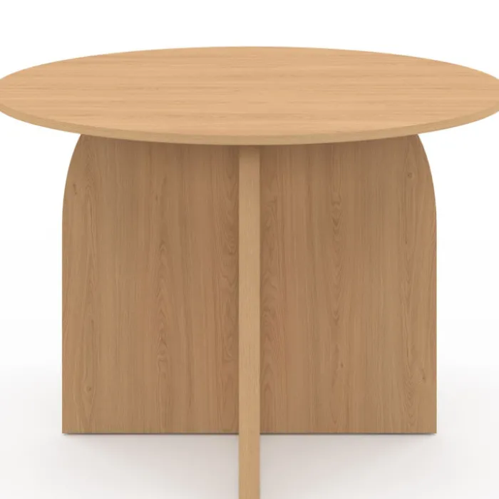 Table à manger fixe ronde 6 personnes bois effet hêtre 110 cm