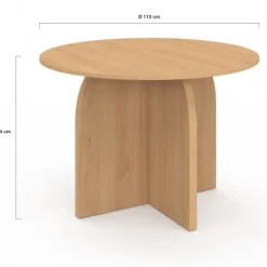 Table à manger fixe ronde 6 personnes bois effet hêtre 110 cm
