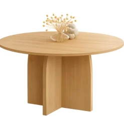 Table à manger fixe ronde 6 personnes bois effet hêtre 110 cm