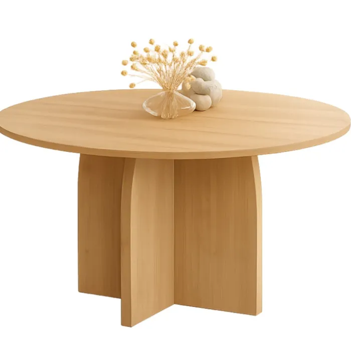 Table à manger fixe ronde 6 personnes bois effet hêtre 110 cm