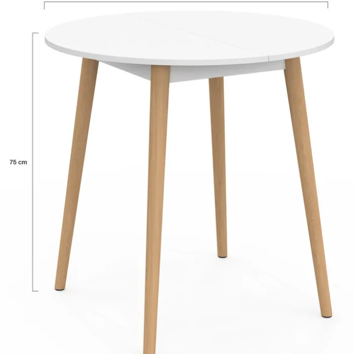 Table à manger fixe ronde 4 personnes blanc pieds bois 80 cm