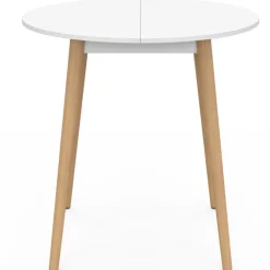Table à manger fixe ronde 4 personnes blanc pieds bois 80 cm