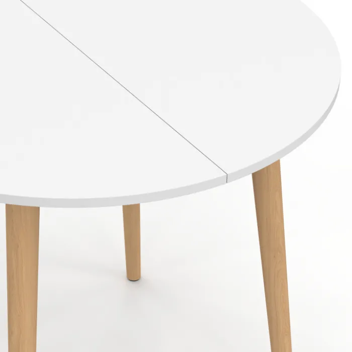 Table à manger fixe ronde 4 personnes blanc pieds bois 80 cm