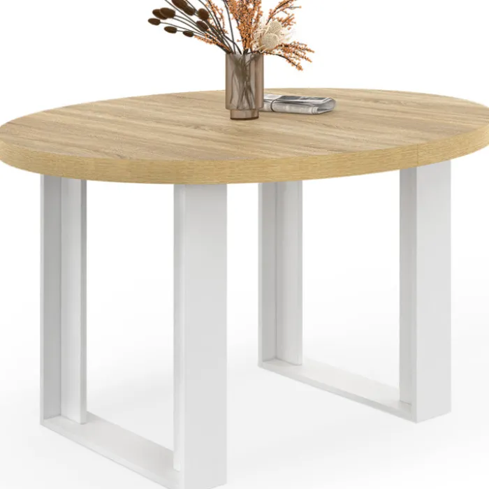 Table à manger fixe ronde 4 personnes bois et blanc 110 cm