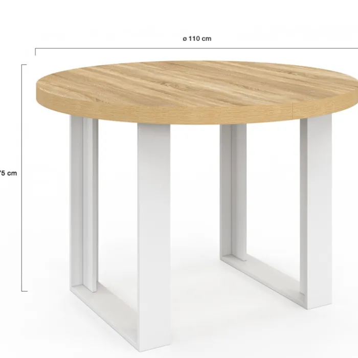 Table à manger fixe ronde 4 personnes bois et blanc 110 cm