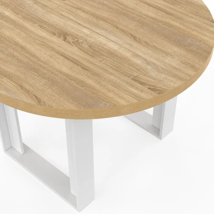 Table à manger fixe ronde 4 personnes bois et blanc 110 cm