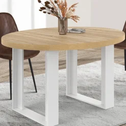 Table à manger fixe ronde 4 personnes bois et blanc 110 cm