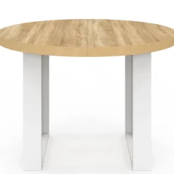 Table à manger fixe ronde 4 personnes bois et blanc 110 cm