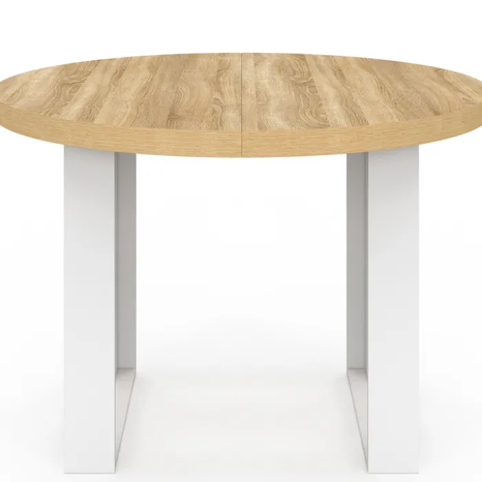 Table à manger fixe ronde 4 personnes bois et blanc 110 cm