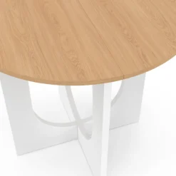 Table à manger fixe ronde 4 personnes pied arc blanc et bois 80 cm