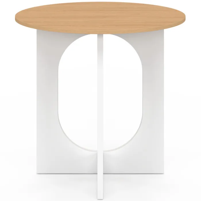 Table à manger fixe ronde 4 personnes pied arc blanc et bois 80 cm