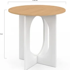 Table à manger fixe ronde 4 personnes pied arc blanc et bois 80 cm