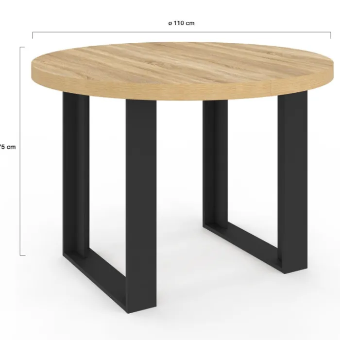 Table à manger fixe ronde 4 personnes bois et noir 110 cm