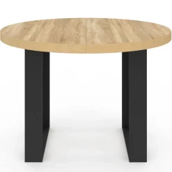 Table à manger fixe ronde 4 personnes bois et noir 110 cm