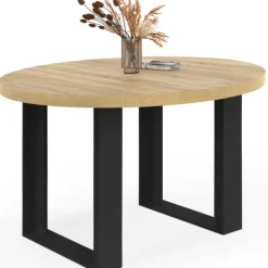 Table à manger fixe ronde 4 personnes bois et noir 110 cm