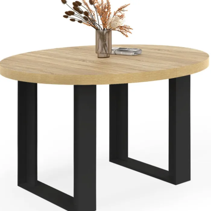 Table à manger fixe ronde 4 personnes bois et noir 110 cm