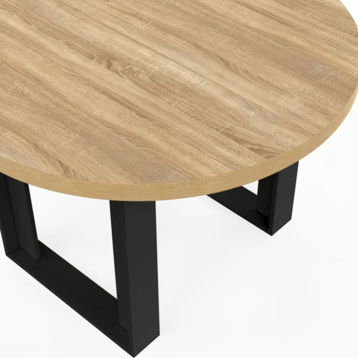 Table à manger fixe ronde 4 personnes bois et noir 110 cm