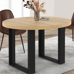 Table à manger fixe ronde 4 personnes bois et noir 110 cm