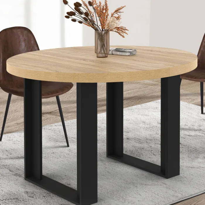 Table à manger fixe ronde 4 personnes bois et noir 110 cm