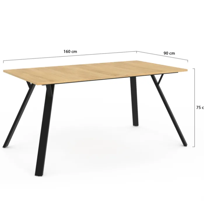 Table à manger industrielle bois et noir 8 personnes 160 cm