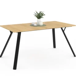 Table à manger industrielle bois et noir 8 personnes 160 cm