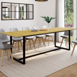 Table à manger industrielle extensible bois et métal 8-12 personnes