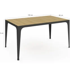 Table à manger industrielle bois et noir 8 personnes