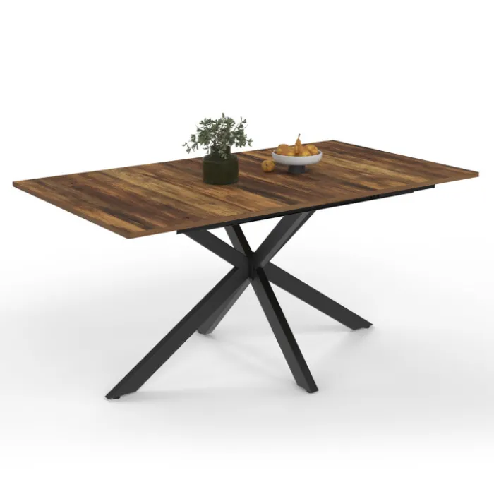 Table à manger industrielle extensible 6-10 personnes bois foncé 160-200 cm