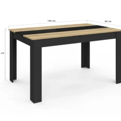 Table à manger noire et imitation hêtre pour 6 personnes