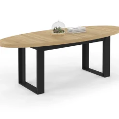 Table à manger ovale 200 cm 8 personnes bois et noir style industriel