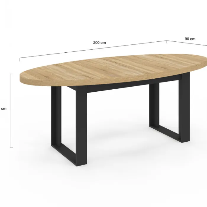 Table à manger ovale 200 cm 8 personnes bois et noir style industriel