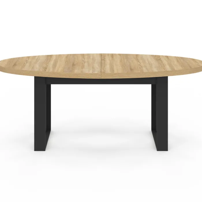 Table à manger ovale 200 cm 8 personnes bois et noir style industriel