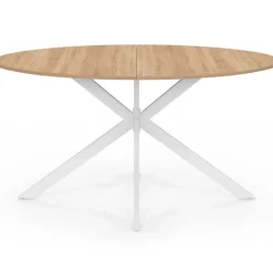 Table à manger ovale 150 cm 8 personnes plateau bois et pied araignée métal blanc