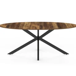 Table à manger ovale 10 personnes 200 cm pied araignée noir et plateau bois foncé