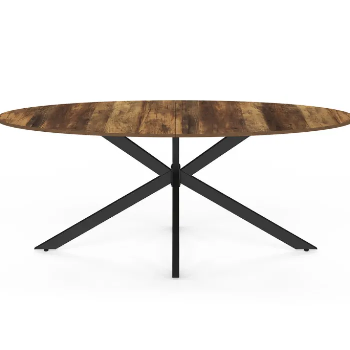 Table à manger ovale 10 personnes 200 cm pied araignée noir et plateau bois foncé