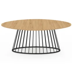 Table à manger ovale 10 personnes bois et métal noir
