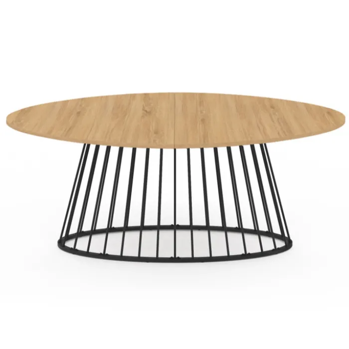 Table à manger ovale 10 personnes bois et métal noir