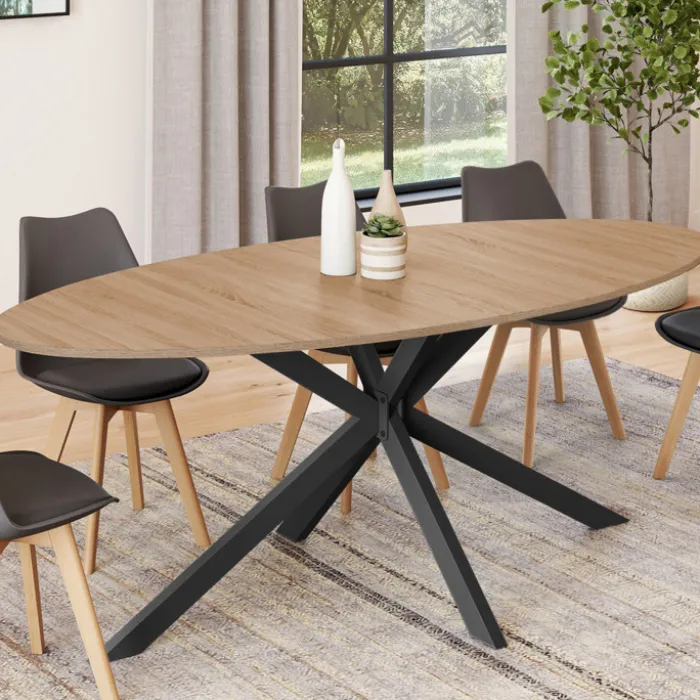 Table à manger ovale 10 personnes noire et bois
