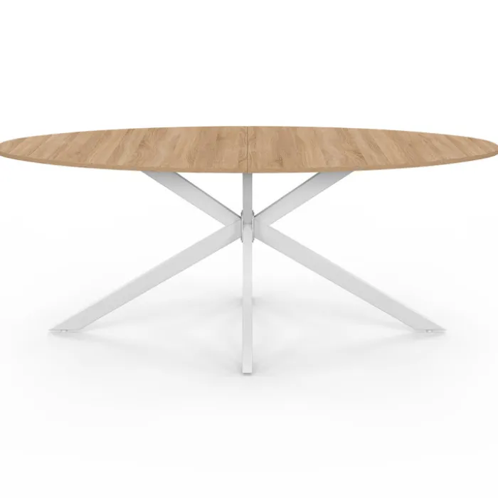 Table à manger ovale industrielle bois et blanc