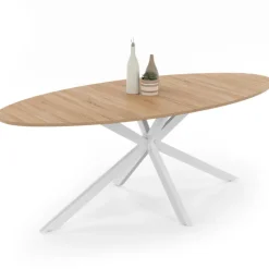 Table à manger ovale industrielle bois et blanc