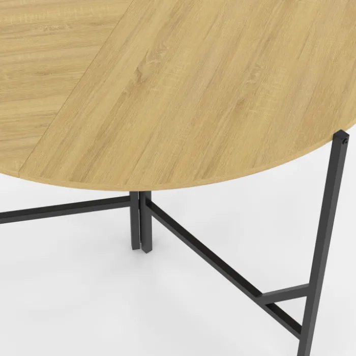 Table à manger pliante ronde 4 personnes 110 cm bois et noir style industriel