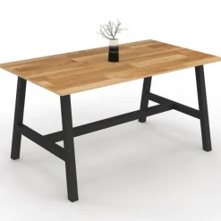 Table à manger rectangle 6 personnes bois et métal 160 cm