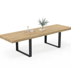 Table à manger rectangle 12 personnes bois et noir 300 cm